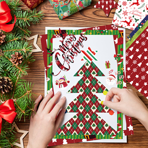 WW017 pesta Natal pola kotak-kotak merah bahan akun tangan DIY kertas buku tempel pembuatan kartu latar belakang - Product Image 2