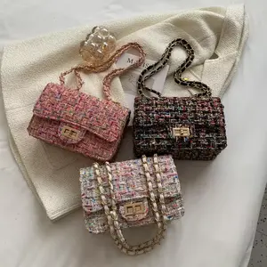 Sac Femm Bolso De Dama Luxury Designer Inspired Chain Women'S Crossbody Women Small Mini Classic Flap tweed Shoulder Bag handbag