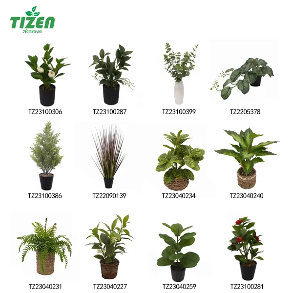 Tizen tanaman hijau buatan, tanaman bonsai hijau buatan, tanaman grosir buatan untuk dalam dan luar ruangan