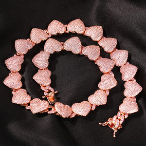 Unisex Trendy Hip Hop 15mmBling Iced AAA Zirkon Rhodium 18 Karat vergoldet Herz gepflastert kubanischen Armband Zirkon Link Halskette Ketten - Product Image 2