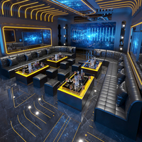 Barra de Bar LED Moderna Personalizada, Mesa de Bar Ecológica Impermeable en Forma de L, Asientos de Cuero para Bar en Exteriores o en Casa