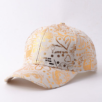 Casquette de baseball imprimée graffiti urbain avec estampage doré, style hip-hop snapback, visière incurvée, mode décontractée, unisexe, OEM ODM