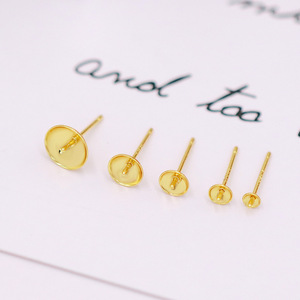 S925 Silver Earring <b>Post</b> 18K Gold Plated <b>Round</b> Shape For Earring Making DIY Jewelry Findings Components - Product Image 1