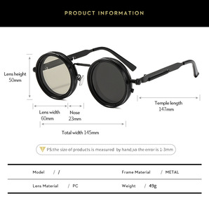 Lunettes <span class=keywords><strong>de</strong></span> <span class=keywords><strong>soleil</strong></span> polarisées rondes steampunk <span class=keywords><strong>haut</strong></span> <span class=keywords><strong>de</strong></span> <span class=keywords><strong>gamme</strong></span> à 9 niveaux <span class=keywords><strong>de</strong></span> filtration ND, réglables, en alliage d'<span class=keywords><strong>aluminium</strong></span> et <span class=keywords><strong>de</strong></span> magnésium, avec rotation - Product Image 6