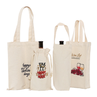 Offre Spéciale Logo personnalisable couverture de bouteille de vin unique Portable Eco coton toile cordon pliant sac fourre-tout pour cadeau