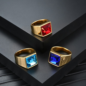 Anillos Cuadrados de Cristal Brillante para Mujer, Chapados en Oro, de Acero Inoxidable con Circonita - Product Image 5