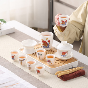 Service à thé de voyage en porcelaine blanche style Jade Mutton Fat, avec Gaiwan et tasses, portable pour usage extérieur et domestique, nouveau style chinois - Product Image 3