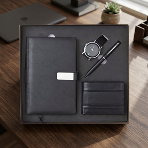 6PCS Liviya Promotional Wooden PU Leather Business Gift Set Customized Logo Color Personalized Diary Card Holder Water New Year - Product Image 3