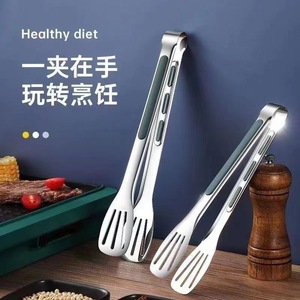 Stainless Steel Food Tongs Green Handle Heat Resistant Barbecue Grill Meat Flipper Kitchen Cooking Tool - Product Image 2