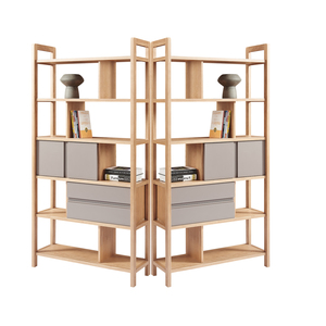 현대식 원목 책장 및 진열장 - 독립형 호텔용 룸 디바이더 수납 선반 - Product Image 2