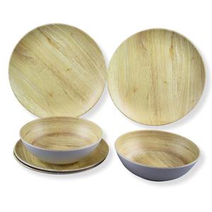 Juego de cena de <span class=keywords><strong>melamina</strong></span> de diseño de madera ecológico, <span class=keywords><strong>vajilla</strong></span> apta para lavavajillas sin BPA de <span class=keywords><strong>12</strong></span> <span class=keywords><strong>piezas</strong></span>, perfecta para 4 personas - Product Image 1