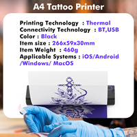 Impresora de Tatuajes A4 Mini Portátil, Inalámbrica, de Transferencia Térmica sin Tinta, con BT y USB para IOS, Android, Windows, MacOS, Personalizada de Fábrica