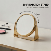 Personalized Customizable Dual Sided Stainless Steel Silver Finish Desktop Cosmetic Magnifying Mirror 360 Swivel Rotatable