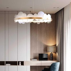 Lampe pendante moderne en forme d'anneau design classique avec télécommande en acrylique givré et or pour espaces de taille moyenne - Product Image 4
