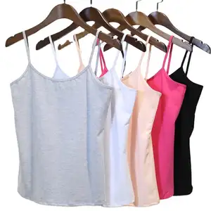Camiseta sin mangas con tirantes finos para mujer, camisolas elásticas de Color sólido, Camiseta de algodón blanca