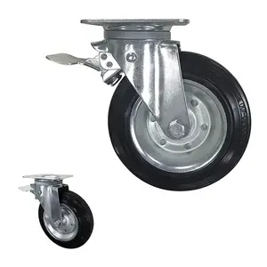 WBD industrial 6 8 inch rear brake European standard waste bin rubber steel core swivel plate caster wheel