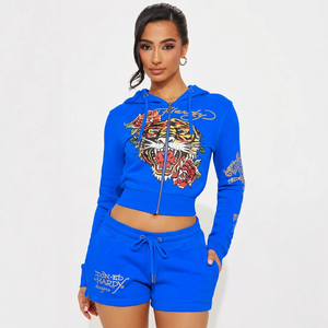 Ensemble deux pièces vintage Y2K 2026 pour femme : sweat à capuche court zippé imprimé tigre et short – Tenue Baddie pour femme - Product Image 3