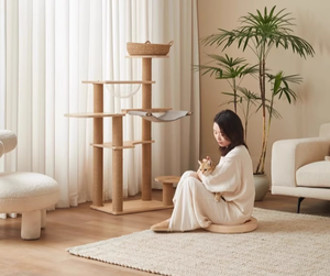 Direktverkauf ab Werk Moderne Luxuriöse Holz-Katzenklettergerüste Mehrschichtige Kratzbäume Sprungplattformen Hängematten - Product Image 2