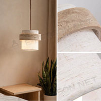 Lampe suspendue en travertin naturel, abat-jour en tissu moderne, lampe suspendue en pierre pour salle à manger, îlot de cuisine, chambre à coucher