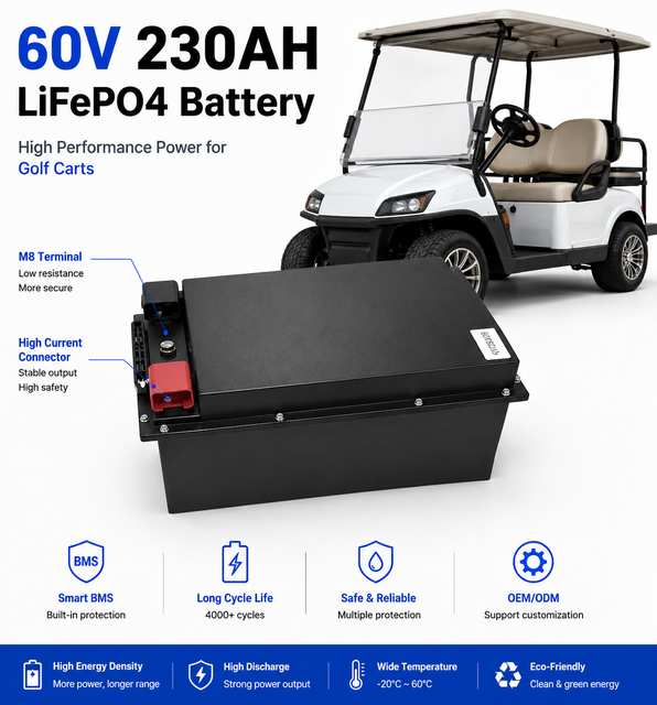 Custom 60V/64V 230Ah Grade a LiFePO4 Golf Cart Lithium Battery Smart BMS | 4000-Cycle Life CE Certified OEM/ODM Manufacturer