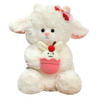 Peluche agneau bouclé en polaire douce, avec bonnet à volants et barboteuse, adorable jouet en peluche mouton, vente en gros