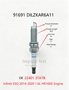 Candela Iridium NGK DILZKAR6A11 91691 di ricambio per motore a benzina Infiniti ESQ <span class=keywords><strong>Nissan</strong></span> <span class=keywords><strong>Juke</strong></span> 1.6 HR16DE - Product Image 1