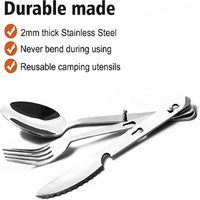 Ensemble de couverts multifonctionnels 4-en-1 pour le camping, écologiques, en acier inoxydable, cuillère, fourchette, couteau, baguettes, accessoires de voyage