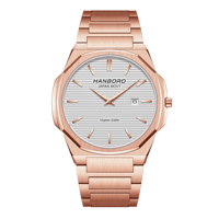 Montre-bracelet pour homme en acier inoxydable rose doré, mouvement japonais, étanche 10 ATM, montre-bracelet à quartz pour homme, montre de business pour homme