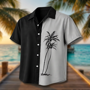 Chemise d'été noire et blanche tendance avec imprimé graphique tropical et poche élégante - Product Image 1