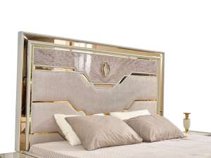 Modern Style 4 <b>Pc</b> Queen Upholstered Bedroom <b>Set</b> with Wood and Gold Accents in Beige for Hotel Use by OE HOME - Product Image 6