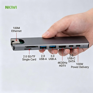 Adaptador Multipuerto <span class=keywords><strong>USB</strong></span> <span class=keywords><strong>C</strong></span> Hub 8 en 1, Estación de Acoplamiento Tipo <span class=keywords><strong>C</strong></span>, 4K UHD, 100W PD, <span class=keywords><strong>USB</strong></span> 3.0, Divisor Ethernet, HDTV para MacBook - Product Image 3