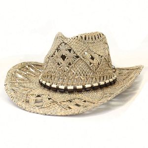Chapeau de soleil d'été pour hommes et femmes, tissé à la main en paille naturelle, style western cowboy - Product Image 1