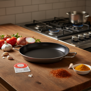 Élégante Poêle à Paella en Fonte Émaillée de 50 cm – Essentiel de Cuisine avec Revêtement Émaillé Durable et Poignée en Acier Inoxydable - Product Image 3