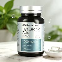 Acide hyaluronique avec MSM en capsules 1000mg, complément alimentaire non OGM sans gluten, marque privée OEM, gestion de l'énergie, 200g, pour hommes