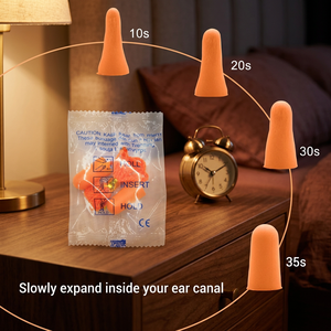 Bouchons d'oreilles anti-bruit en mousse PU orange de qualité supérieure, réutilisables, avec NRR 31 dB, pour l'étude et le sommeil - Product Image 2