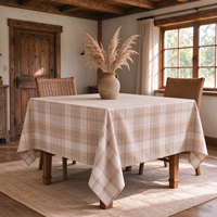 Nappe à carreaux beige style ferme, 100% polyester, linge de table rustique pour la salle à manger, les réunions de famille et la décoration d'événements champêtres