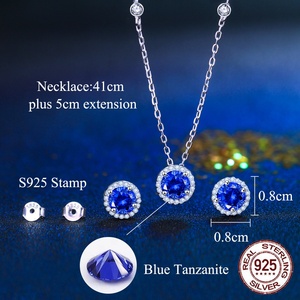 Collana pendente 925 in argento Sterling orecchini a bottone in pietra Tanzanite sintetica blu Set di gioielli da donna per gioielli di san valentino - Product Image 6