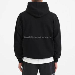 Boxy Custom Black Hoodies Unisex French Terry 100% Cotton Streetwear Sudaderas con capucha en blanco - Product Image 3