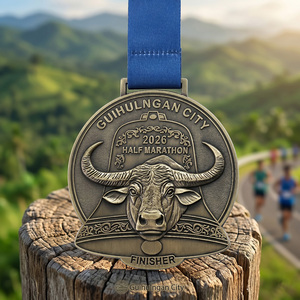 Medallas de Metal de Aleación de Zinc Chapadas en <span class=keywords><strong>Latón</strong></span>, Grabadas en 3D con Búfalo Acuático, Premio para Carreras, Medallas de Medio Maratón para Eventos de Carrera - Product Image 2