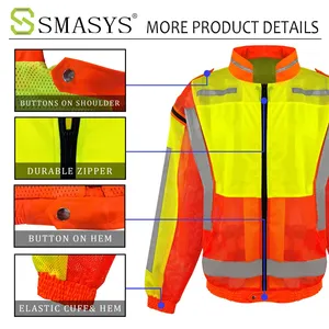Gilet <span class=keywords><strong>de</strong></span> sécurité réfléchissant 2-en-1 ANSI Classe 2 avec manches détachables, respirant, en tissu maille 100 % polyester fluorescent - Product Image 3