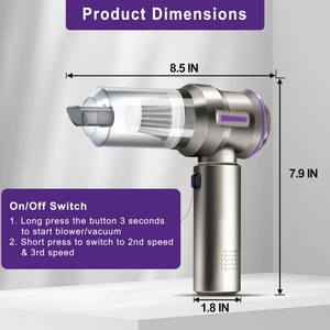Aspirateur à main sans fil portable avec moteur à brosse, puissant, 3 vitesses, et souffleur d'air comprimé pour voiture - Product Image 2