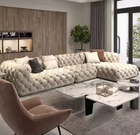 Canapé d'angle en velours capitonné de style moderne, ensemble de meubles de salon, tissu confortable, Chesterfield