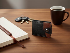 Portafoglio da uomo Jd a bottone singolo, 5 pollici, in vera pelle, minimalista, corto, con confezione regalo - Product Image 2