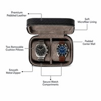 Étui de voyage pour montres personnalisé avec logo, pour 2 montres, en cuir grainé avec fermeture éclair, boîte de rangement et protection pour montres homme, vente en gros usine