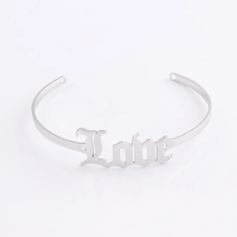 Fashion Women Love Design Stainless Steel Customized Cuff Bracelet Name Cuff Bangle