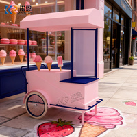 Chariot de vente de crème glacée commerciale avec vitrine en verre, chariot mobile de vente de crème glacée pour les événements et la restauration