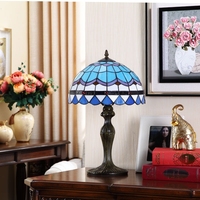Lampe de table LED Tiffany en verre teinté, faite à la main, de style antique, décorative, pour chambre à coucher, 12 pouces, personnalisée, de la marque Sensmuel Factory Outlet