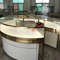 Comptoir de présentation de bijoux rond OEM haut de gamme, vitrine incurvée en verre, îlot central circulaire avec rangement pour boutique de montres et usine
