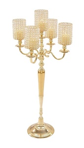Chandelier traditionnel en aluminium et en acrylique, 60 cm, nouveau chandelier en aluminium de finition or, 5 bras avec accessoires de défilement - Product Image 2