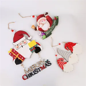 Gantungan pintu Santa Claus Vintage baru hadiah Natal ornamen liontin dekoratif kayu